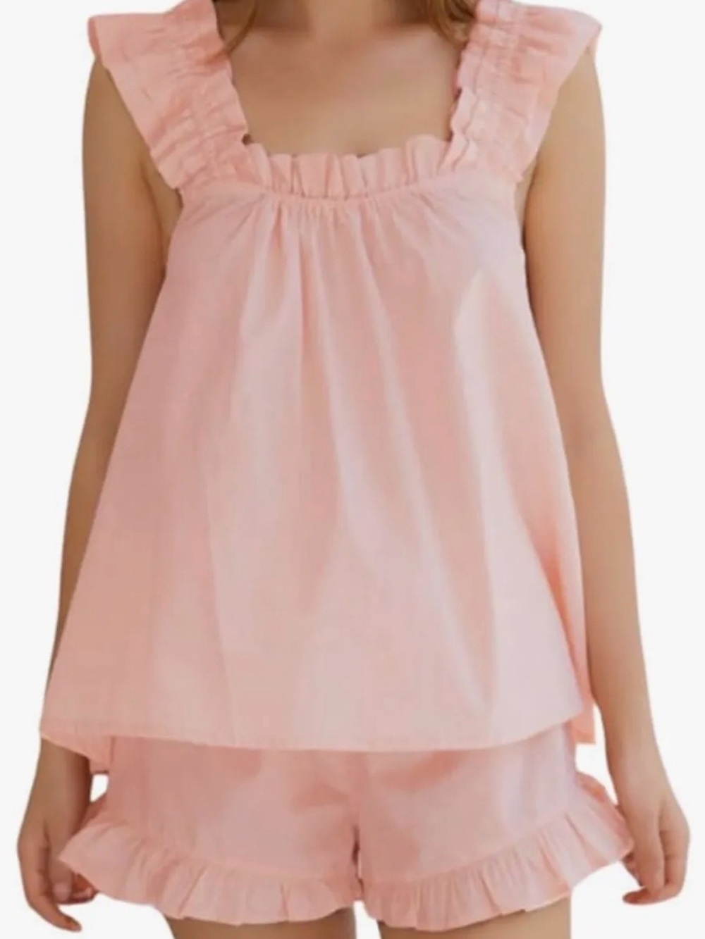 Amazon Women's Light Pink Ruffle-Trim Pajama Set